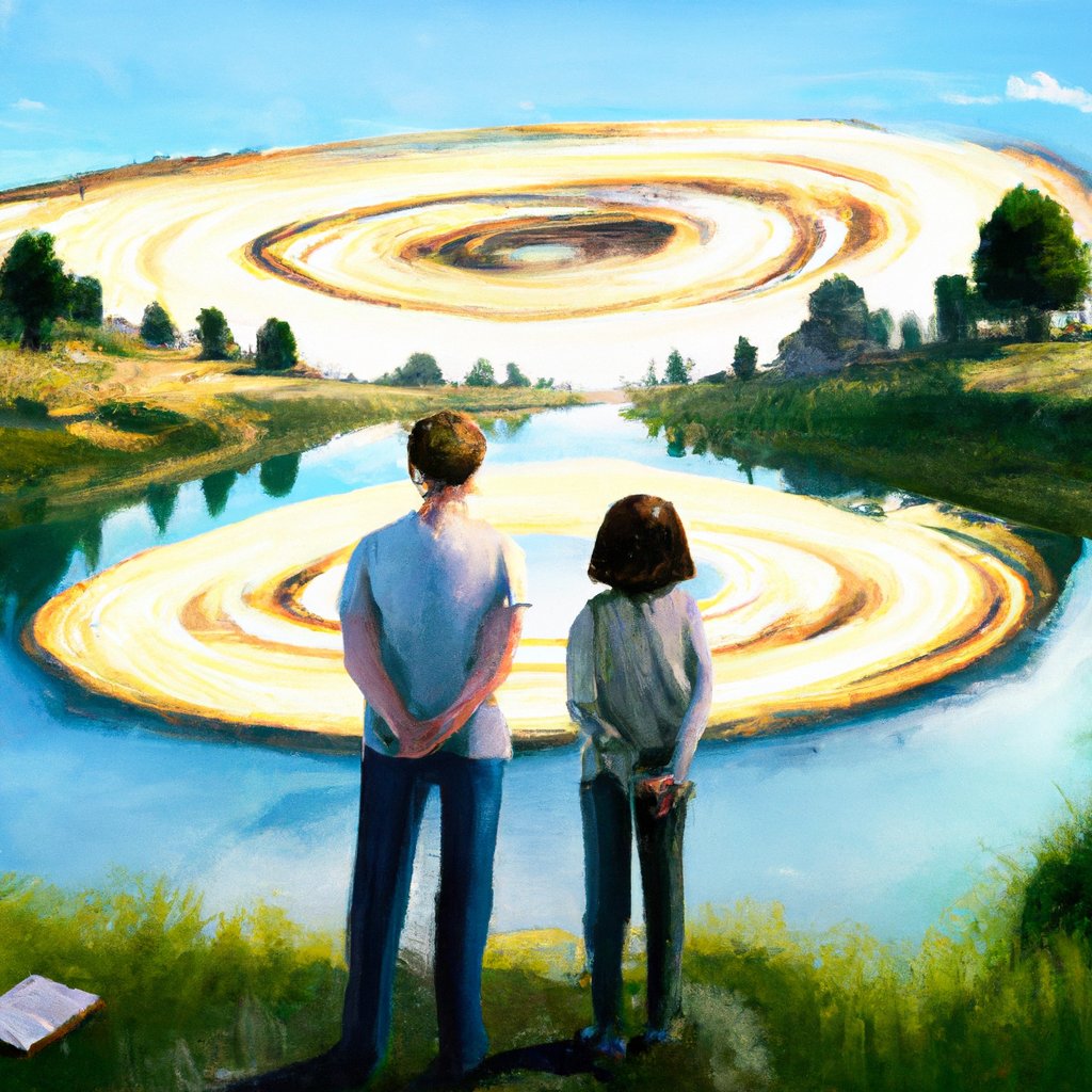 Alex and Hannah gazed in awe as a strange, circular whirlpool formed in the nearby lake on their warm, summer picnic day.