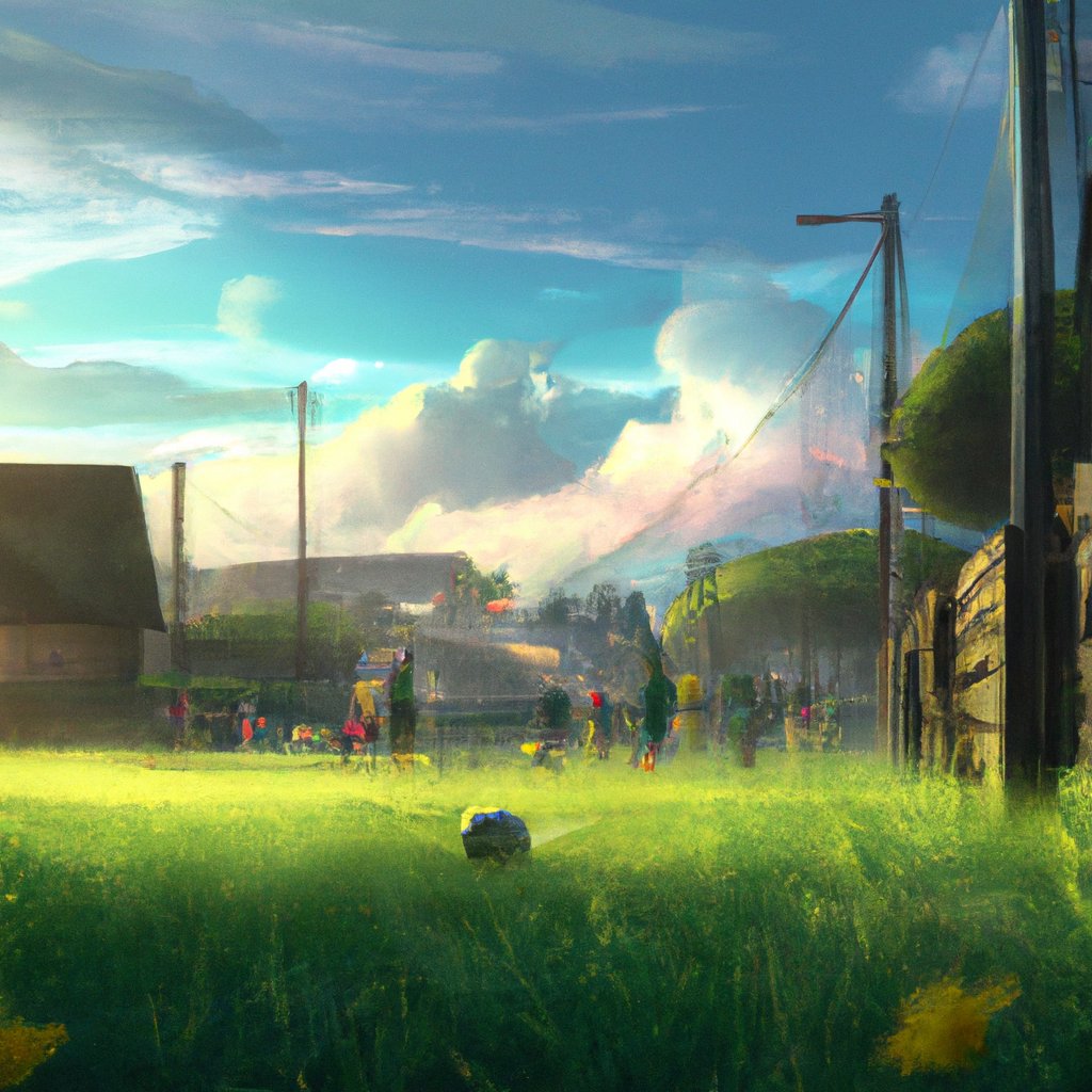 In his imagination, Jack saw a bright, vibrant landscape of lush green grass and colorful goals, where soccer players of all ages kicked, dribbled and cheered endlessly. in a painting from stalenhag, 8 k, hdr, artstation, concept art