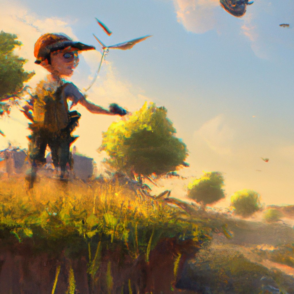 Ibbi, an adventurous and fun-loving young boy, eagerly explored the countryside around him every day, coming up with new ideas. in a painting from stalenhag, 8 k, hdr, artstation, concept art