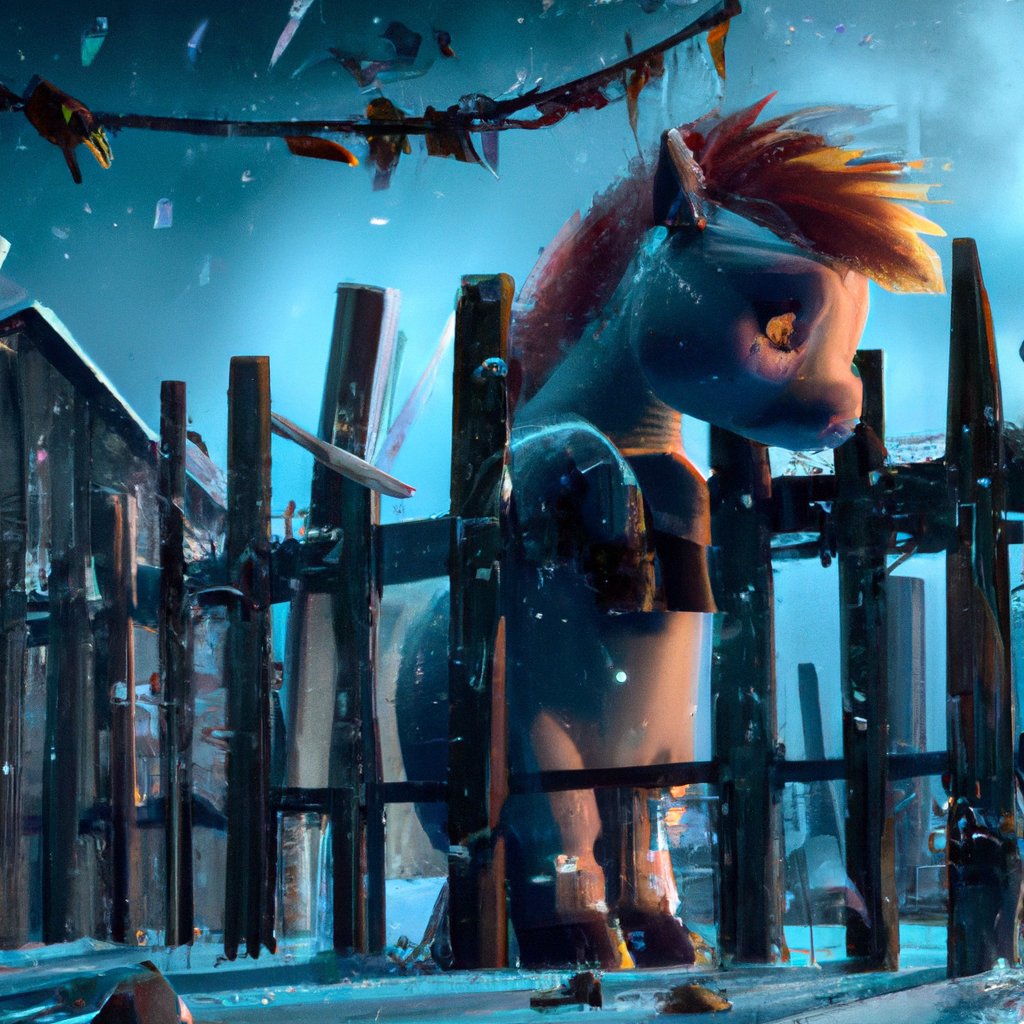 The little horse stood still, shivering and trembling, desperately clinging to the wooden fence in the cold winter's night.