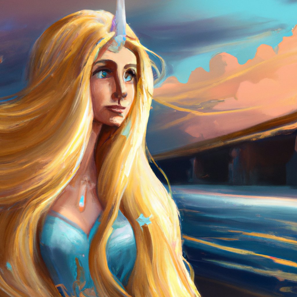 The beautiful princess Marifana had a mane of golden hair that glowed like stars, and eyes that sparkled like a moonlit lake.