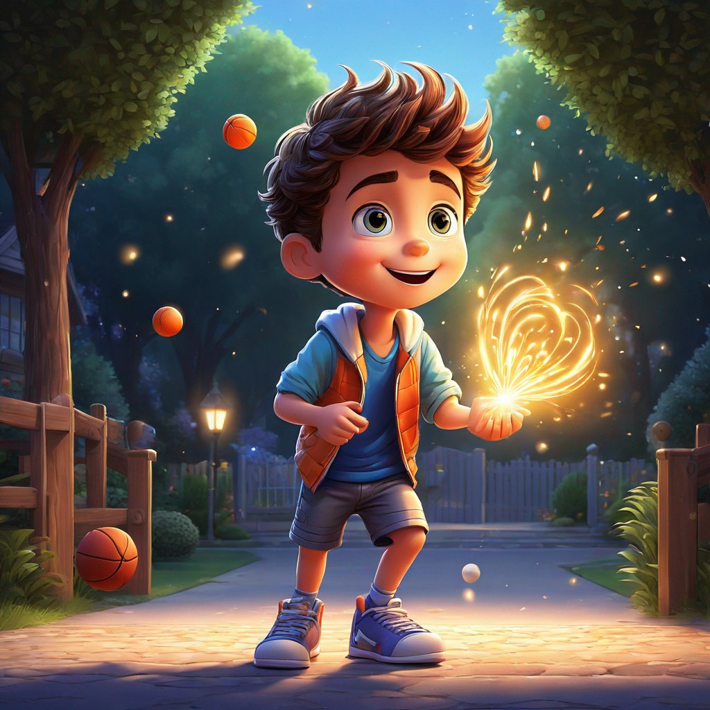 male, shooting free throw, driveway, magical sprite, granting wish