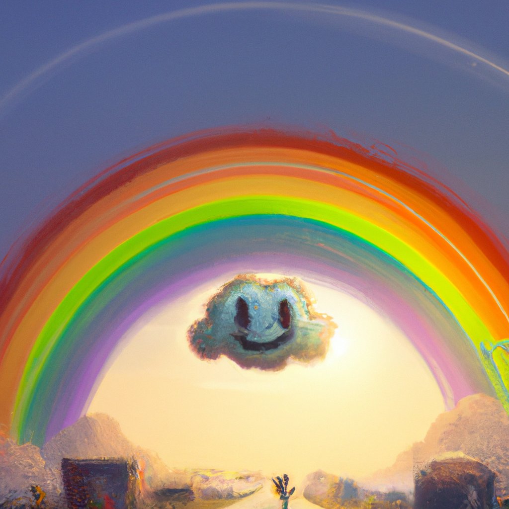 A vibrant and colorful illustration, featuring a bright rainbow, a smiling sun, and a cloud in the shape of an "etc.".