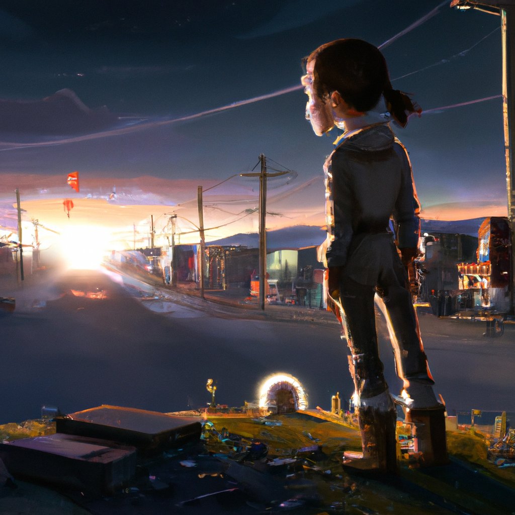 Helena, determined and hopeful, gazed up at the twinkling night sky, her future filled with possibilities and dreams of becoming an astronaut. in a painting from stalenhag, 8 k, hdr, artstation, concept art