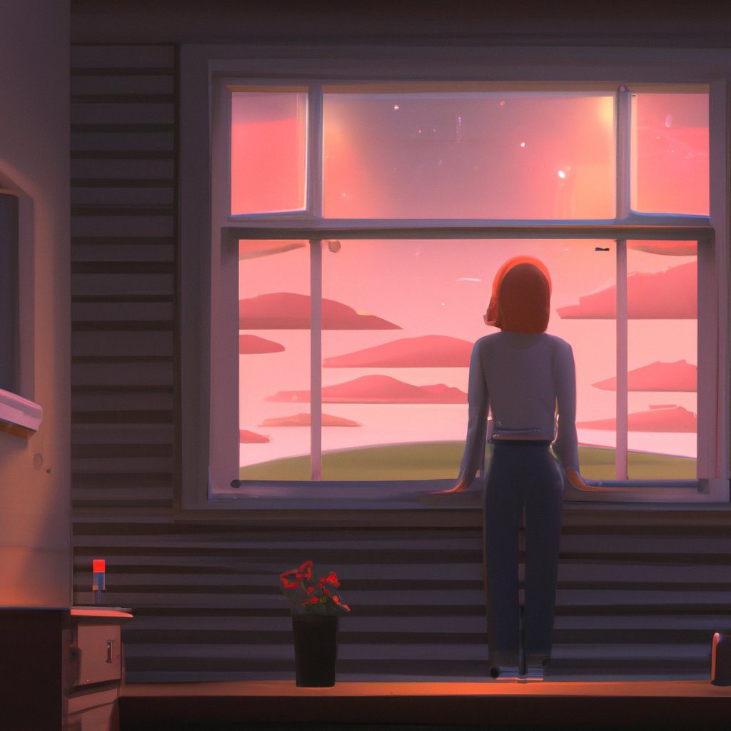 Rose, a young dreamer with a faraway look in her eyes, stood at the window of her small-town Blenheim home, mesmerized by the twinkling stars and the endless night sky. in a painting from stalenhag, 8 k, hdr, artstation, concept art