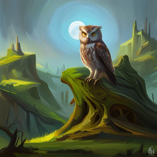 The wise old owl, Newton, perched atop an ancient oak tree in the middle of a verdant, lush forest, kept watch over the lands below.