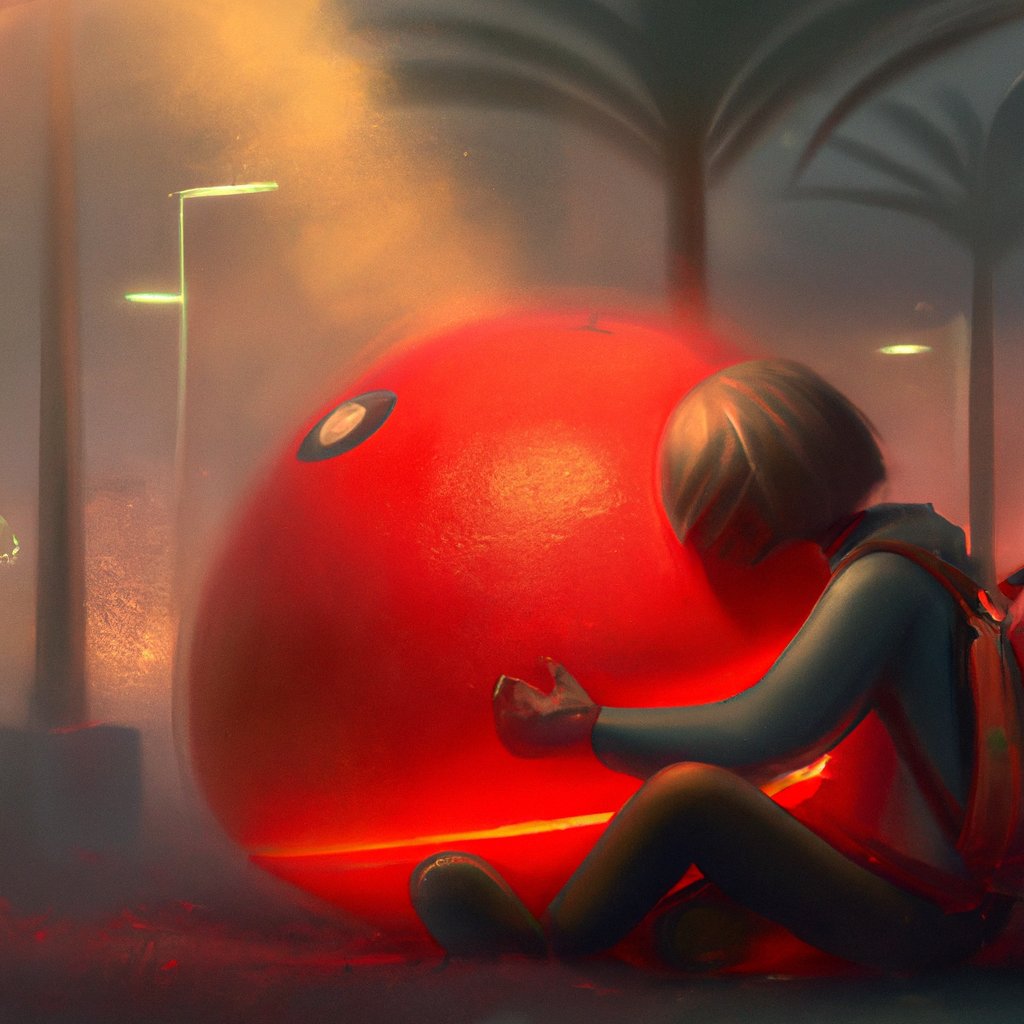 Peter snuggled close to his treasured light-up red ball, filled with joy and comfort from its bouncy, squashy texture. in a painting from stalenhag, 8 k, hdr, artstation, concept art