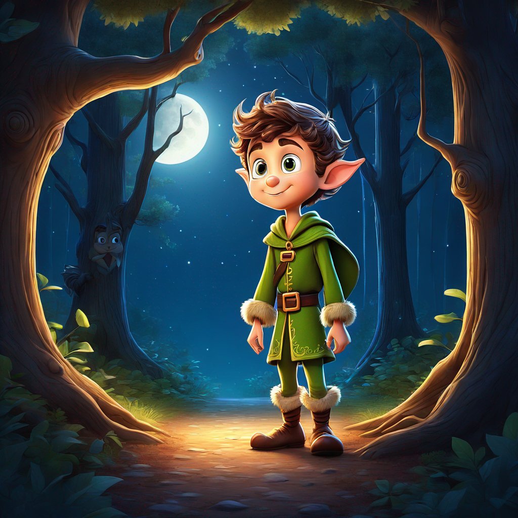 male, cautious, approaching tree, elf, moonlit forest