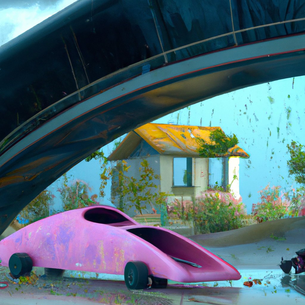 Raspberry and ViVi, the two beloved toy cars of 3-year old Blaire, happily raced around the playroom floor under the slide. in a painting from stalenhag, 8 k, hdr, artstation, concept art