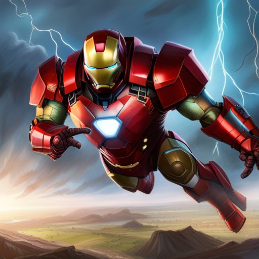 Ironman Hulk Buster courageously flew through the sky, his powerful strength and fearless spirit saving the world.