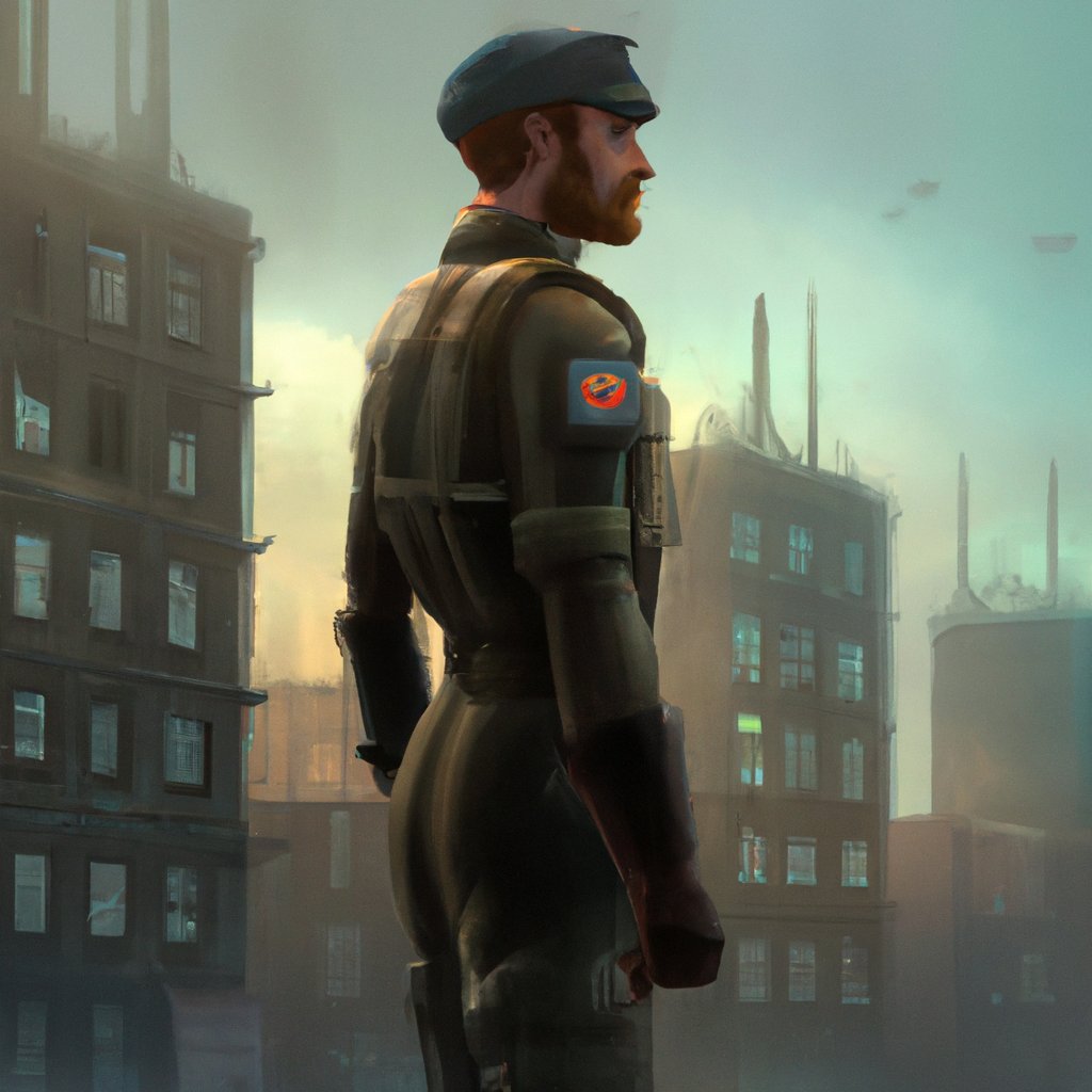 Brandon, the brave and courageous captain, courageously fought to protect London from the enemy during World War Two. in a painting from stalenhag, 8 k, hdr, artstation, concept art