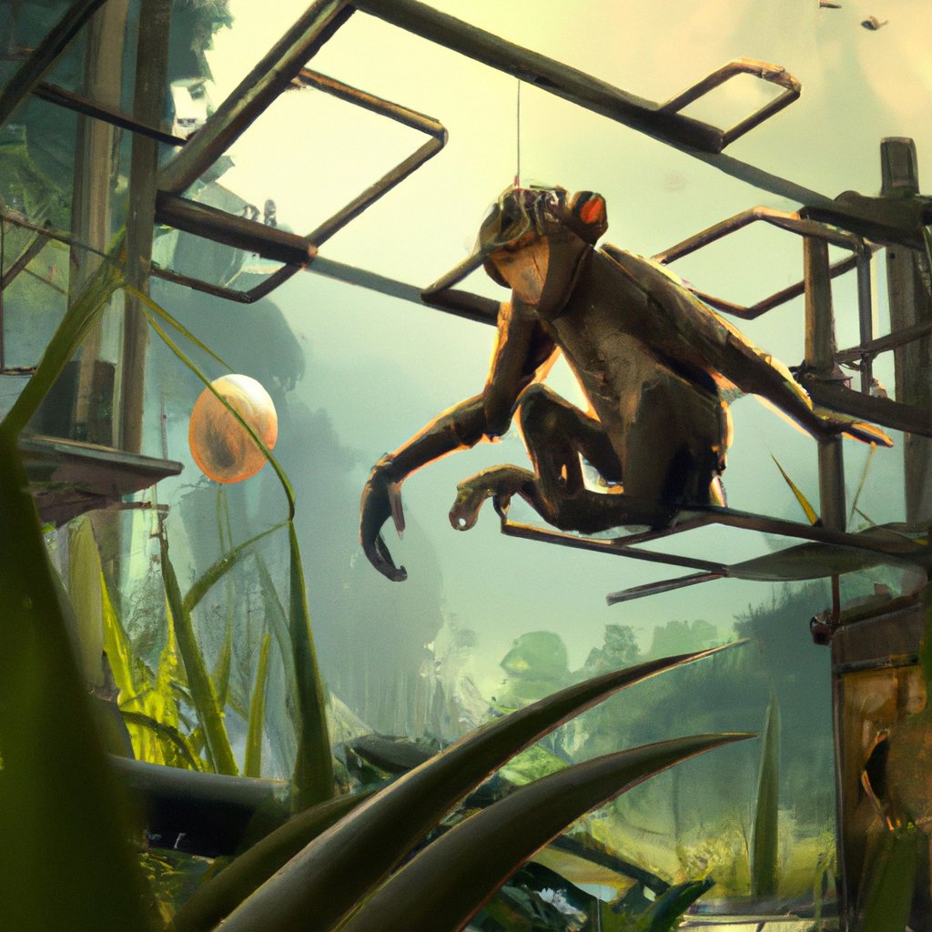 The mischievous monkey, full of life and energy, caused mischief and elicited smiles from the other animals in the jungle with his playful antics. in a painting from stalenhag, 8 k, hdr, artstation, concept art