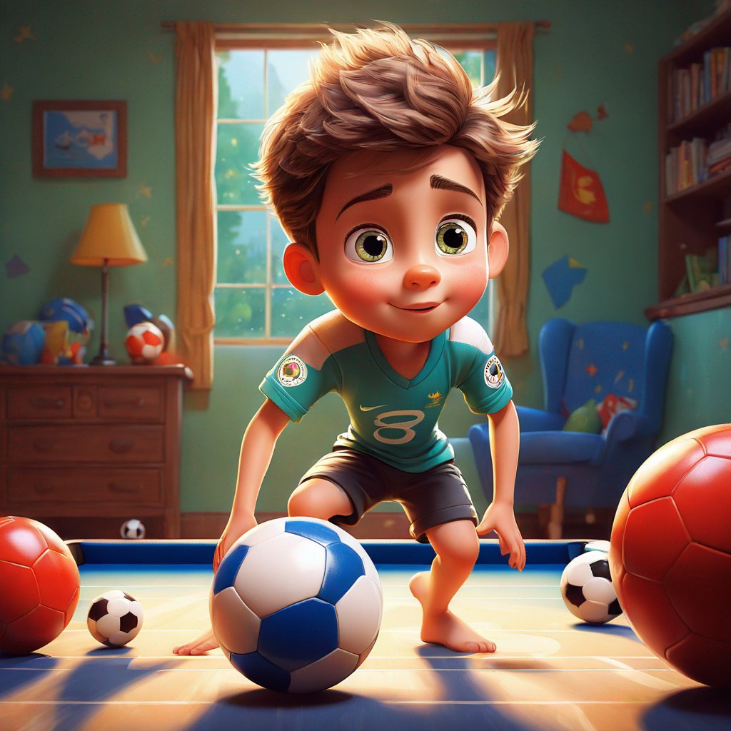 determined boy, playing football, pool, dream of World Cup, unable to swim