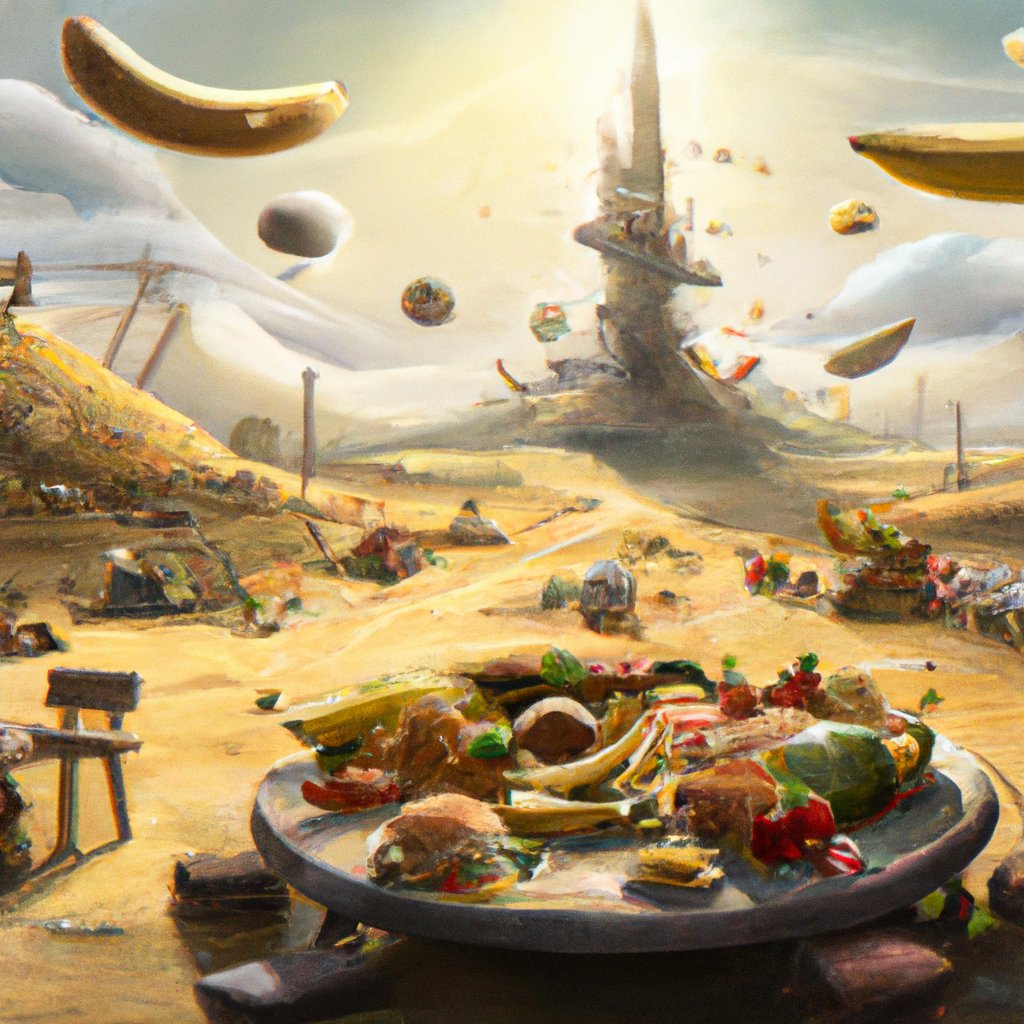 The battlefield quickly transformed from a chaotic food fight to a vibrant and joyous scene of laughter, with Banana's jokes, Carrot's tactical hiding spots, Apple's artwork, and the unexpected surprise of a giant, delicious mountain of mixed-together food.