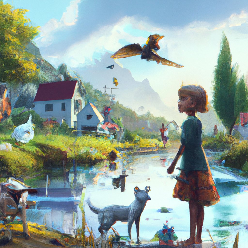 In the quaint, riverside village lived a kind and gentle girl, surrounded by a diverse array of animals.