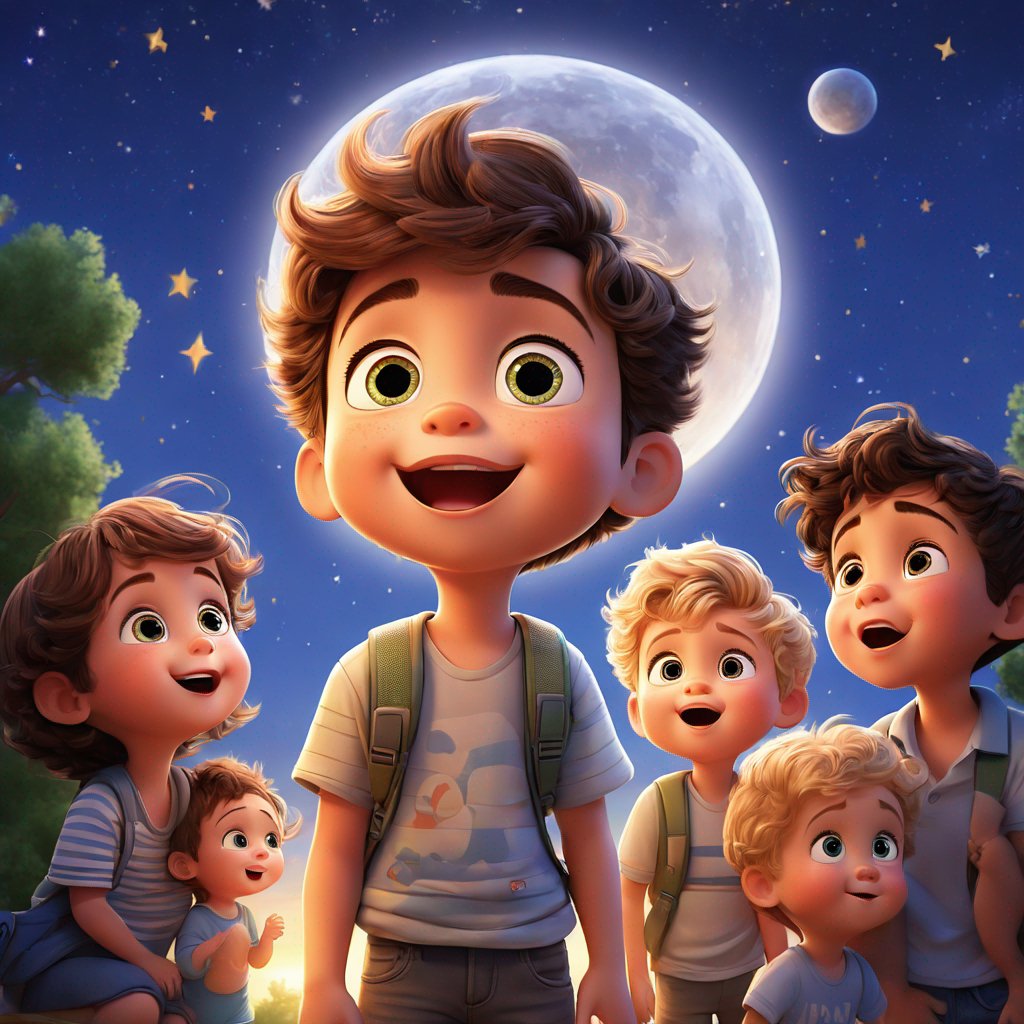 young boy, born in August, surrounded by family, gazing in awe at something in the sky