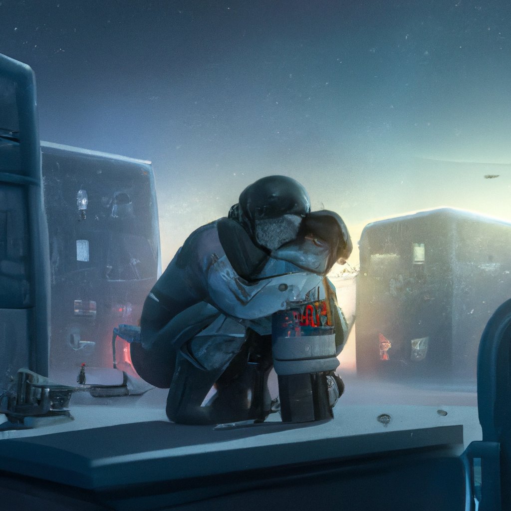 On a cold winter night, Tommy, young and sleepy, was snuggled tightly in bed while his loving mother came in to give him a last gentle kiss and whisper a comforting bedtime story. in a painting from stalenhag, 8 k, hdr, artstation, concept art