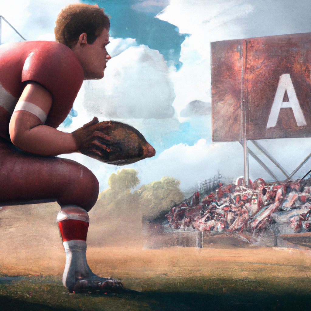 Graham Shrewsbury, determined and focused, stepped up to the line of scrimmage, ready to make the winning touchdown for the Arkansas Razorbacks at the biggest football game of the year in Arkansas. in a painting from stalenhag, 8 k, hdr, artstation, concept art