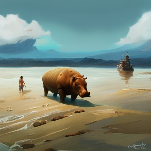 The happy hippo swam, exploring the depths of a vast, blue ocean alongside his friends.