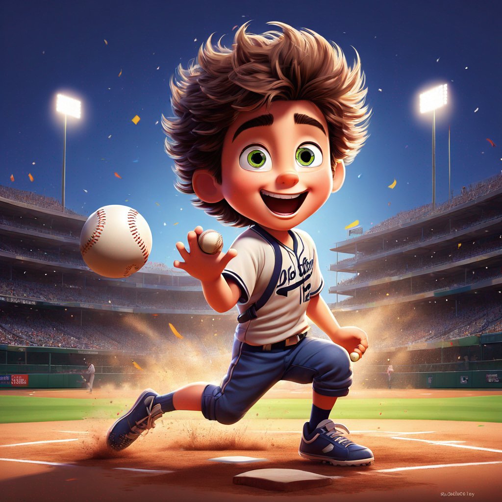 male, bright eyes, tousled hair, throwing baseball, enthusiastic, determined