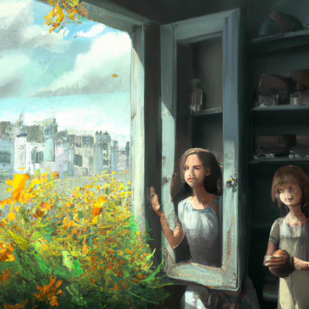 The illustration showed Olivia and Sophia, two happy girls, beaming as they peered out the window in their bright spring dresses, eager to see the first buds of life after a long winter.