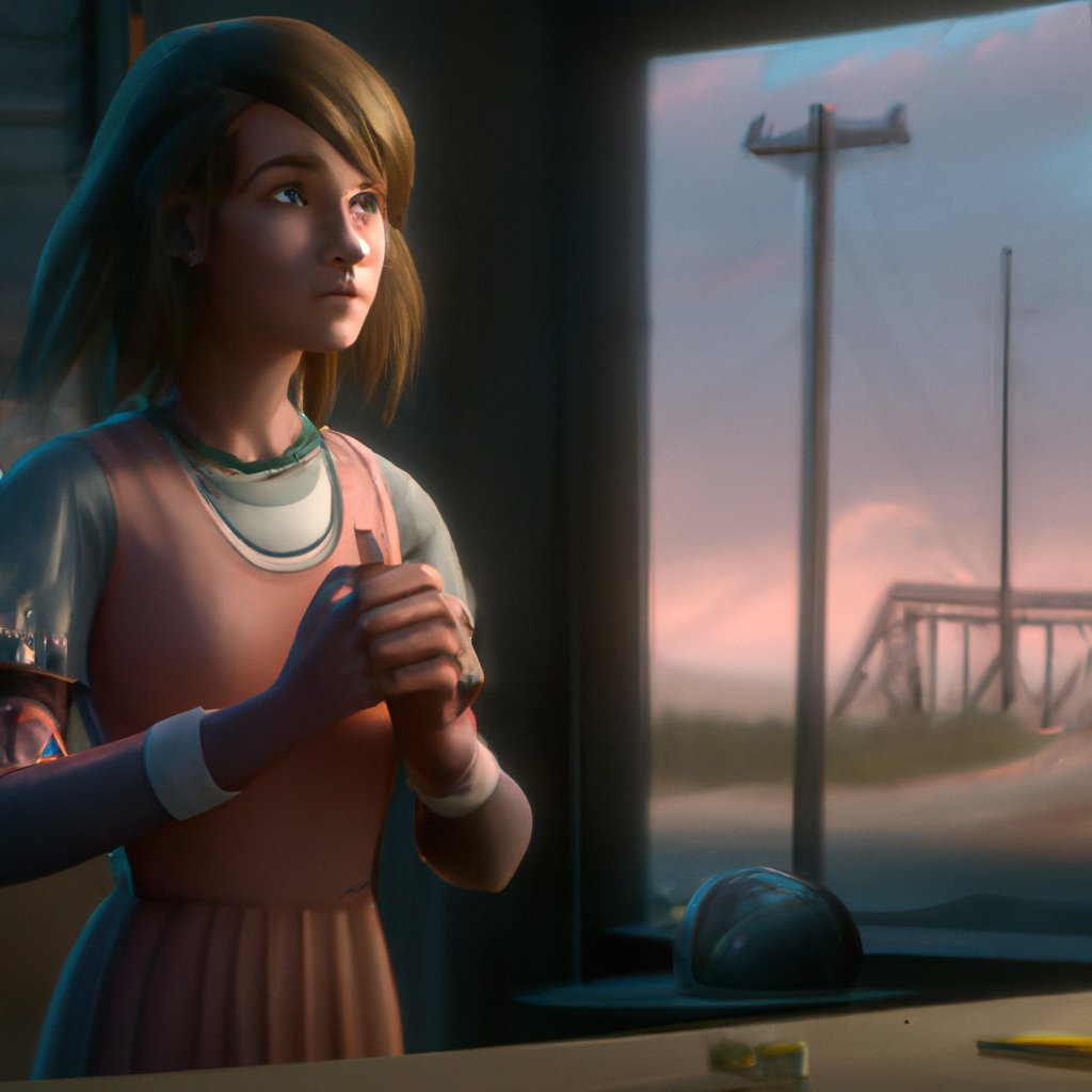 Sarah, with a twinkle in her eye and her hands clasped together in anticipation, eagerly awaited the story her mother would tell. in a painting from stalenhag, 8 k, hdr, artstation, concept art