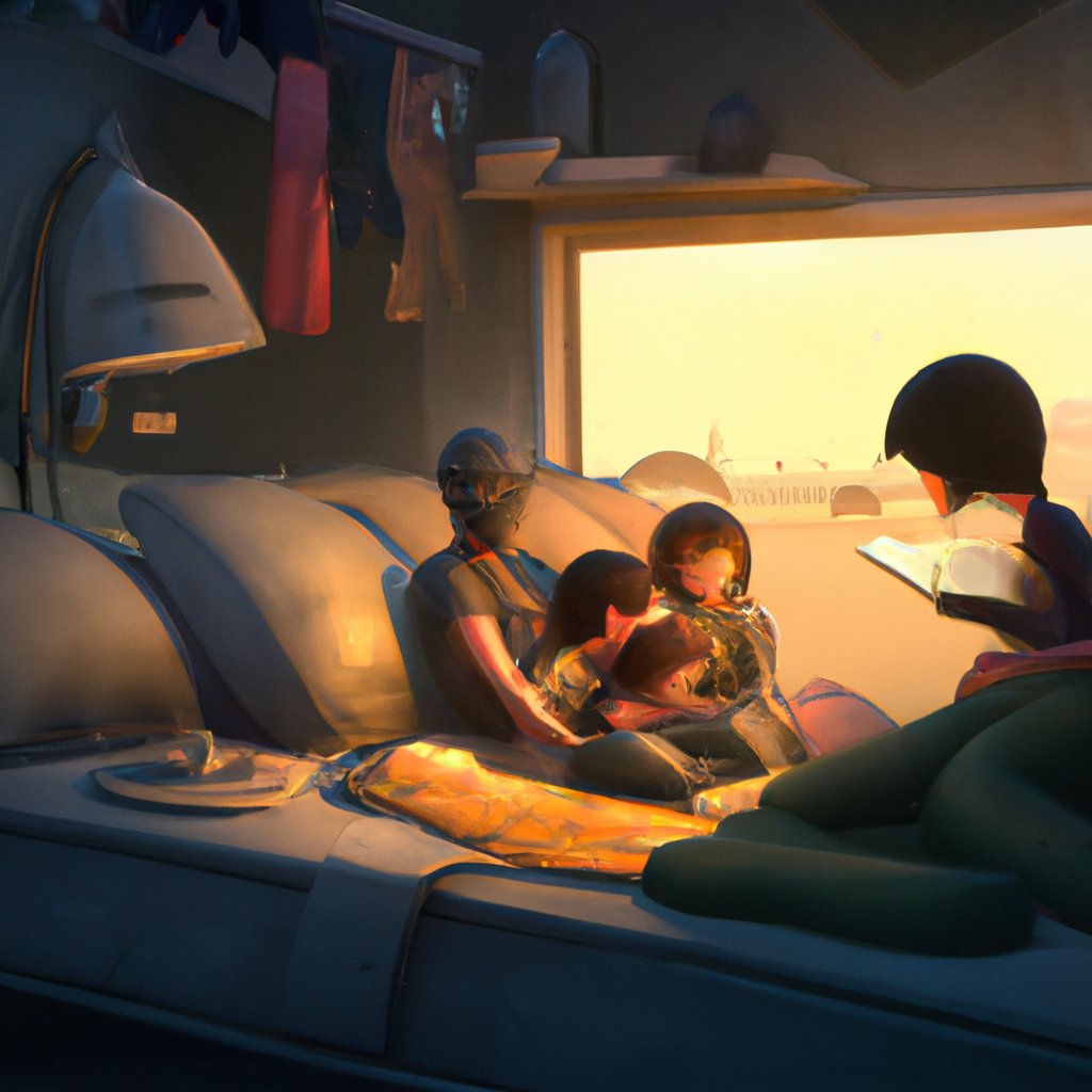 The loving family of four, Anil, Madhu, Rishi, and Sam, were contentedly snuggled in bed together, Madhu gently reading them a story to end the night. in a painting from stalenhag, 8 k, hdr, artstation, concept art