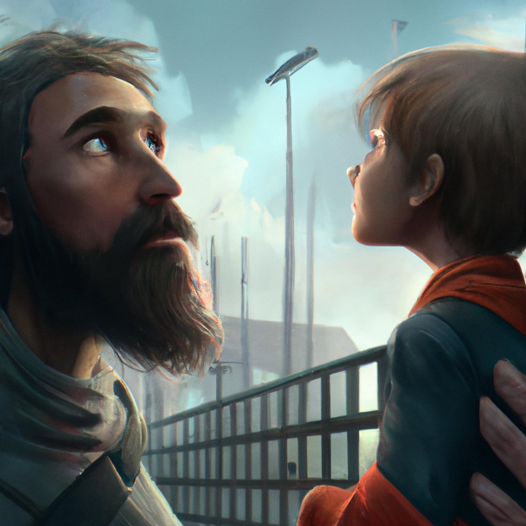 The illustration showed a young, inquisitive Ali looking up at his wise, bearded father with admiration and wonder.