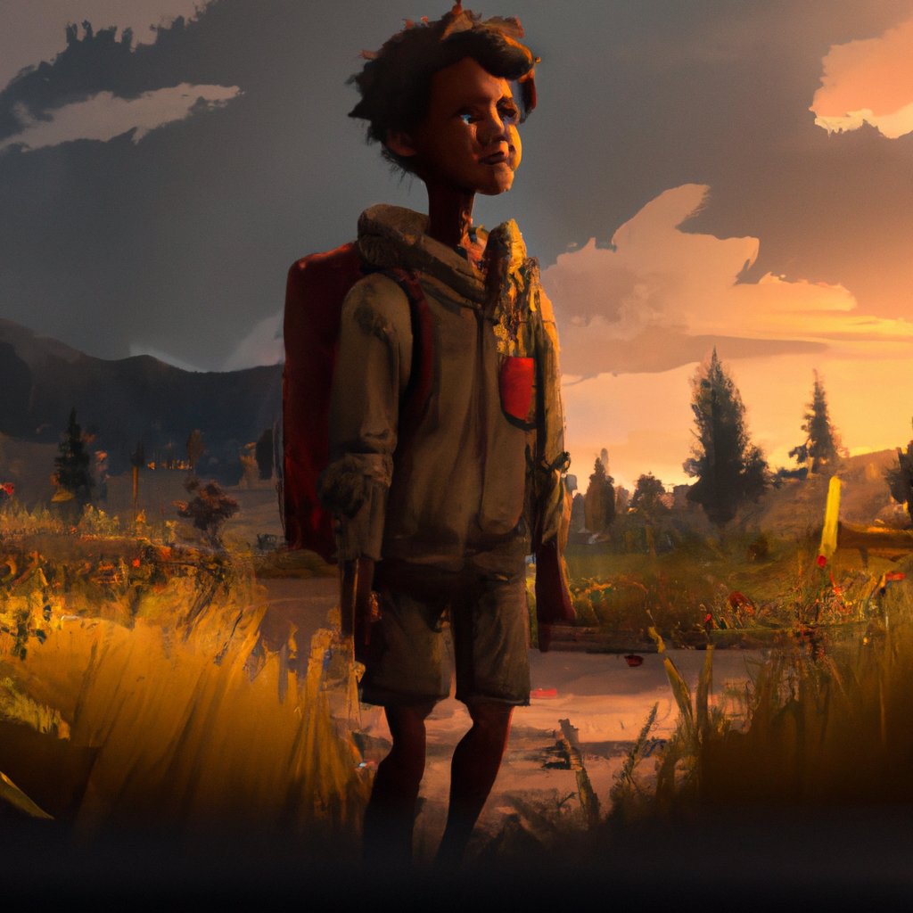 Koga, the young boy from Papua New Guinea, eagerly ventured out into the dry season air, keen to explore and discover what the night had in store. in a painting from stalenhag, 8 k, hdr, artstation, concept art