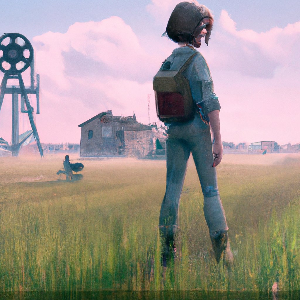 Yin, brave and courageous, lived in the countryside with her family, always dreaming of adventure. in a painting from stalenhag, 8 k, hdr, artstation, concept art