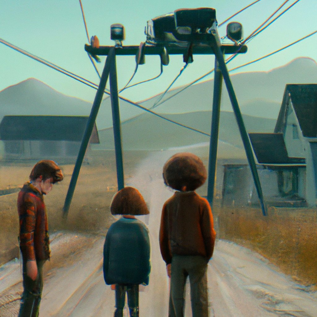 The three children, John, Sarah, and Luke, argued endlessly in their quaint countryside home, never agreeing on anything. in a painting from stalenhag, 8 k, hdr, artstation, concept art