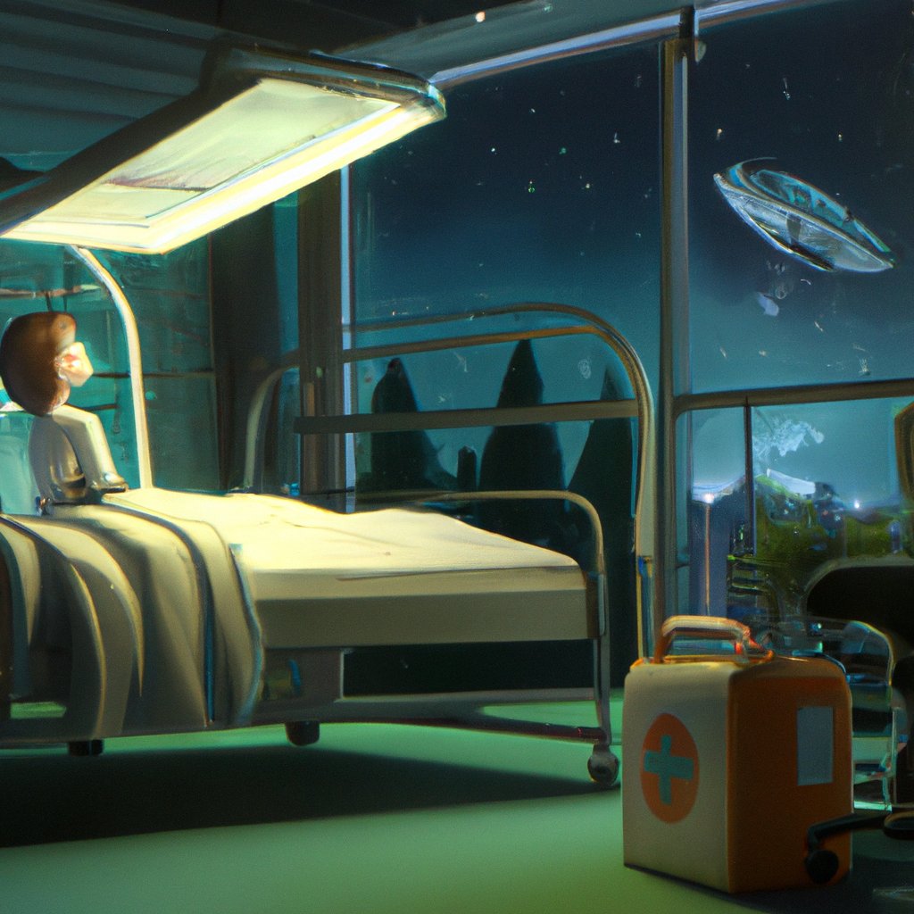 Emily gazed up at the stars, alone and lonely in her hospital bed, dreaming of someone with whom she could share her thoughts and feelings. in a painting from stalenhag, 8 k, hdr, artstation, concept art