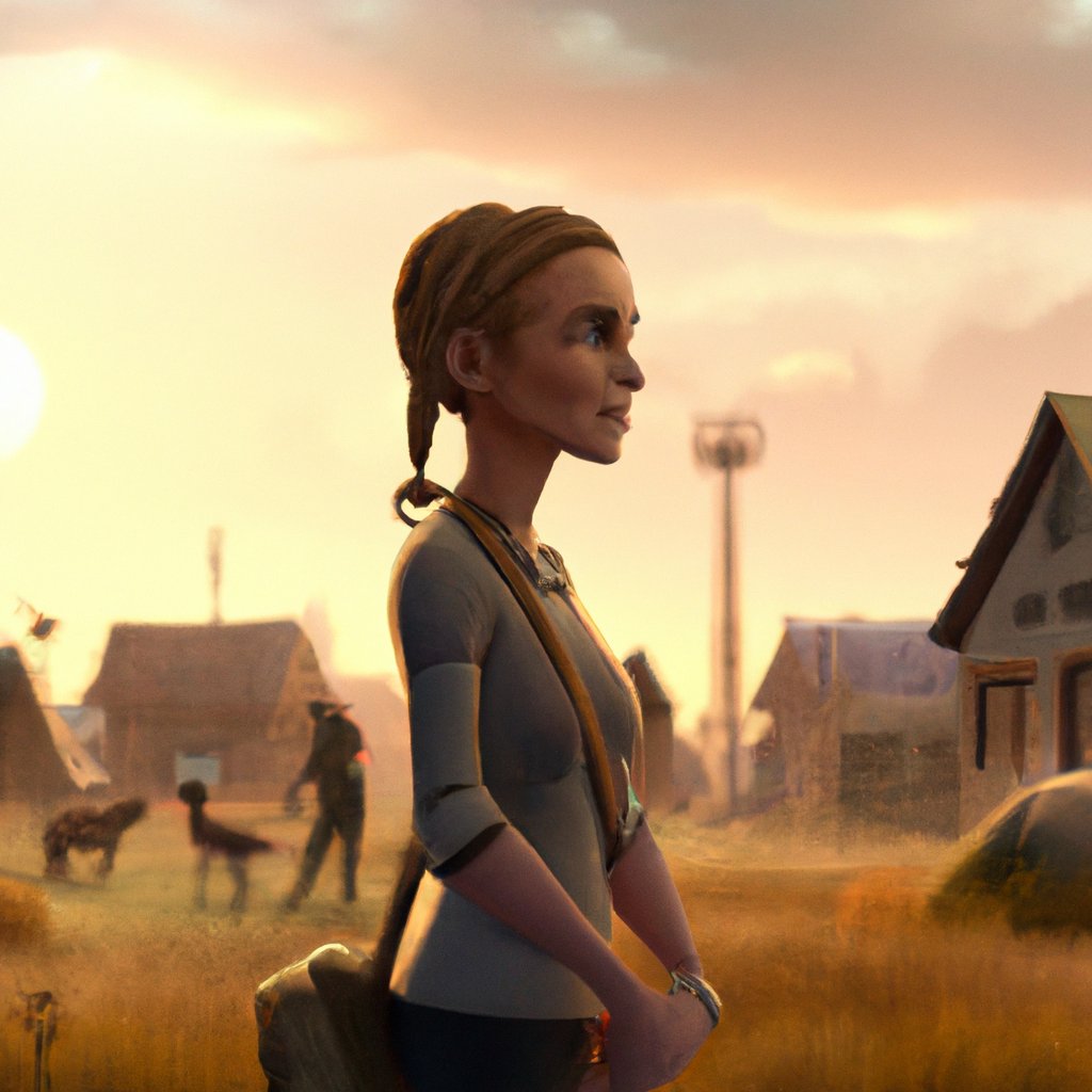 Lynda, a kind and generous woman living in an African savanna village, looked to the future with joy as she dreamed of one day having her own family. in a painting from stalenhag, 8 k, hdr, artstation, concept art