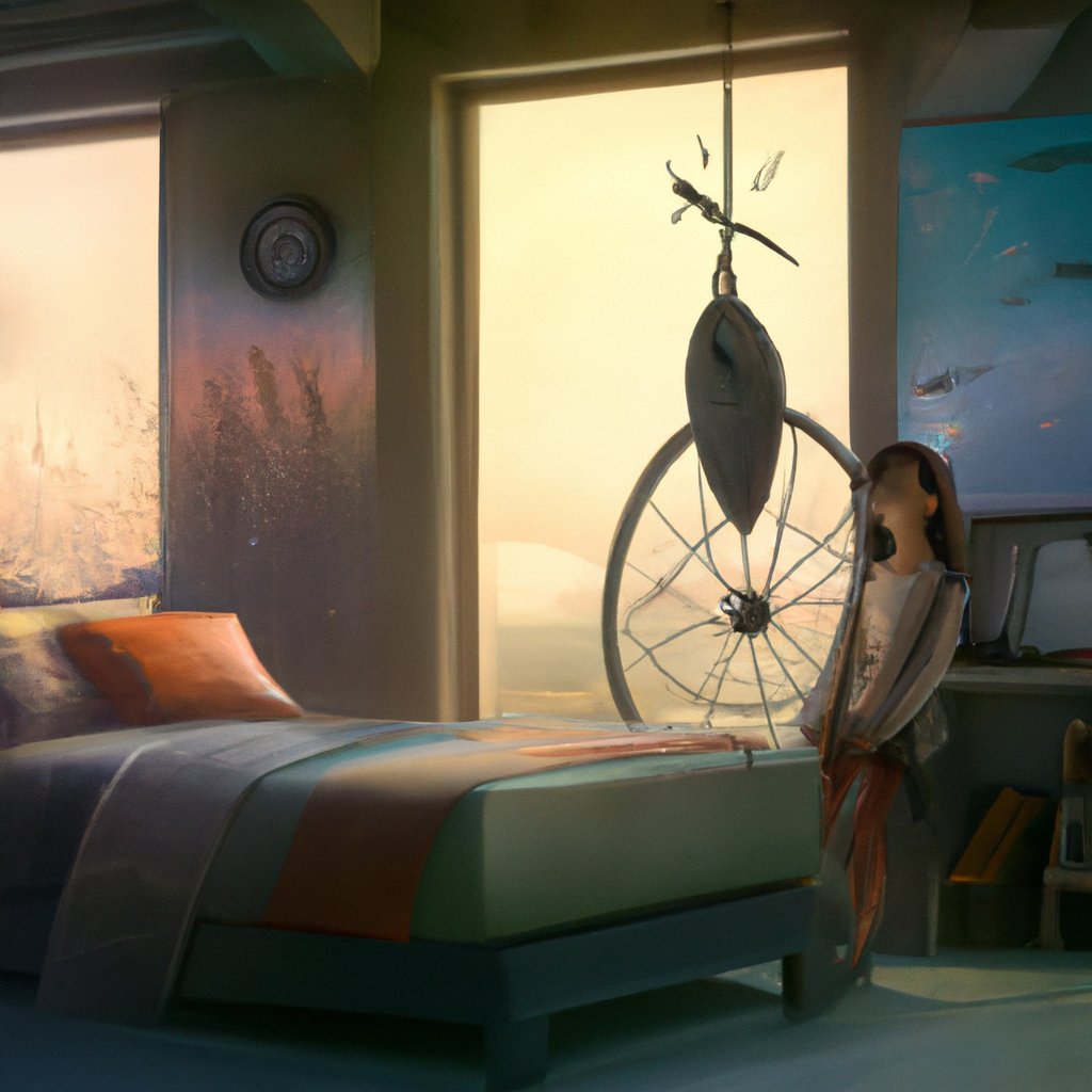 Sascha, wide-eyed and imaginative, hung her dream catcher above her bed every night, ready to be whisked away on incredible journeys. in a painting from stalenhag, 8 k, hdr, artstation, concept art