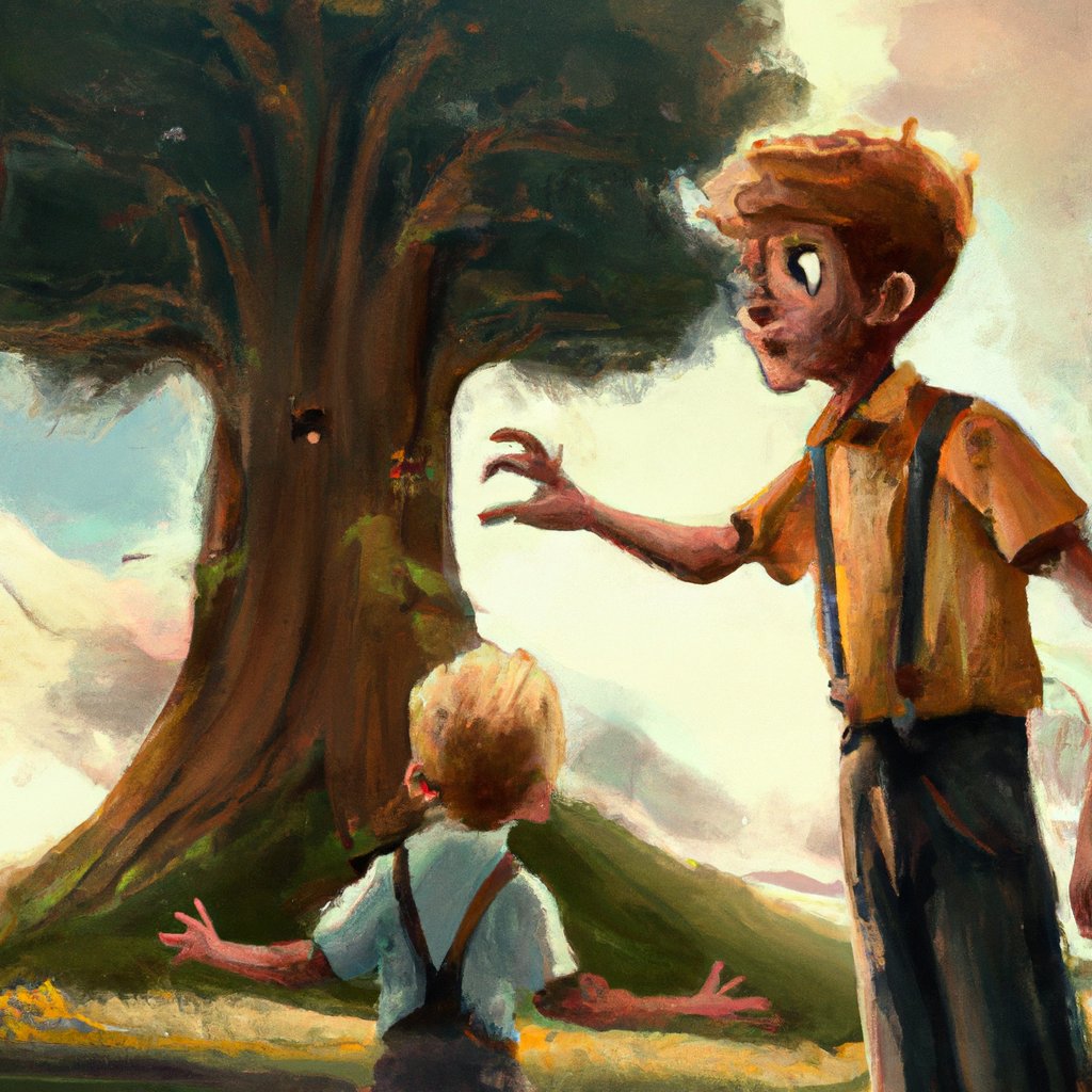 Kilian and Oliver jumped with excitement, eyes wide with wonder, as they listened to the wise old Mr. Oaktree tell stories of trees communicating and sharing jokes through their roots.