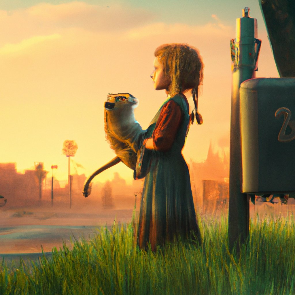 Avalon, the young girl, was often found dreaming of being Nala, the brave and loyal friend of Simba, while watching her favorite movie, The Lion King. in a painting from stalenhag, 8 k, hdr, artstation, concept art