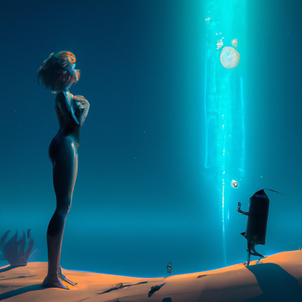 Maia, the beautiful mermaid, gazed in wonder as she was pulled up towards the stars and into the night sky, exploring a magical new world beyond the depths of the ocean. in a painting from stalenhag, 8 k, hdr, artstation, concept art