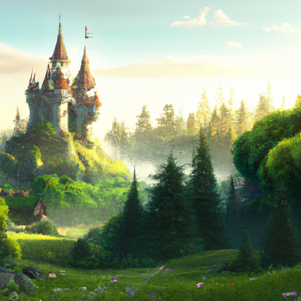 A majestic, serenely beautiful castle, surrounded by a lush, vibrant green forest, set in the peaceful countryside, provided a home for the happily ever after of Princess Snow White and Prince John.