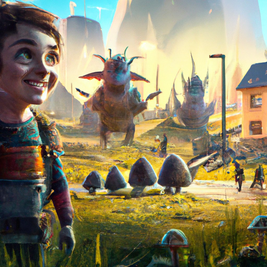 The illustration showed a small boy, Dave, smiling brightly as he beheld various magical creatures, such as gnomes, goblins, Uruk-hai and dragons, with awe and anticipation.