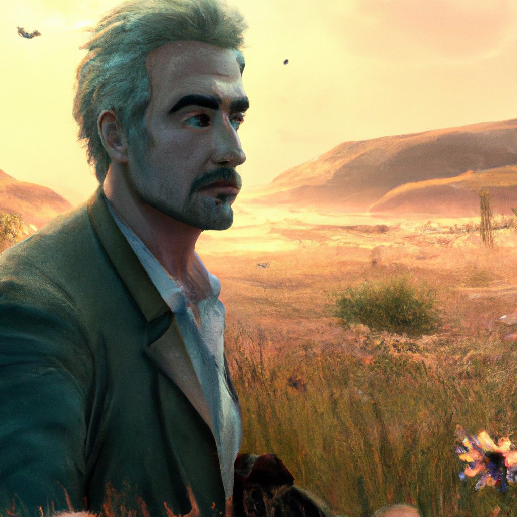 Lucien's face showed a mix of shock, confusion, and grief as he faced the sudden loss of his beloved wife, Lyla, after 30 years of marriage. in a painting from stalenhag, 8 k, hdr, artstation, concept art