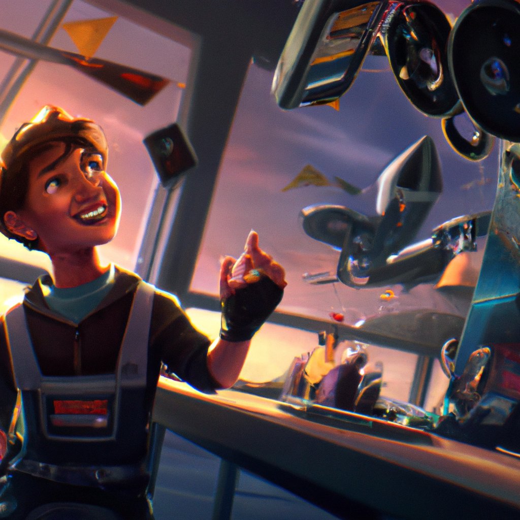 Matthew's bright, mischievous smile illuminated the room as he recounted his tales of past adventures with his friends constructing flying machines and discovering a magical kingdom filled with exciting inventions to explore and create. in a painting from stalenhag, 8 k, hdr, artstation, concept art