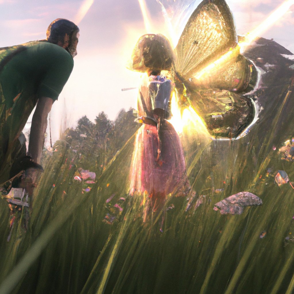 Ted, amazed and astonished, peered into the grass and saw a beautiful, magical fairy with glimmering wings and a sparkly dress twinkling at him.