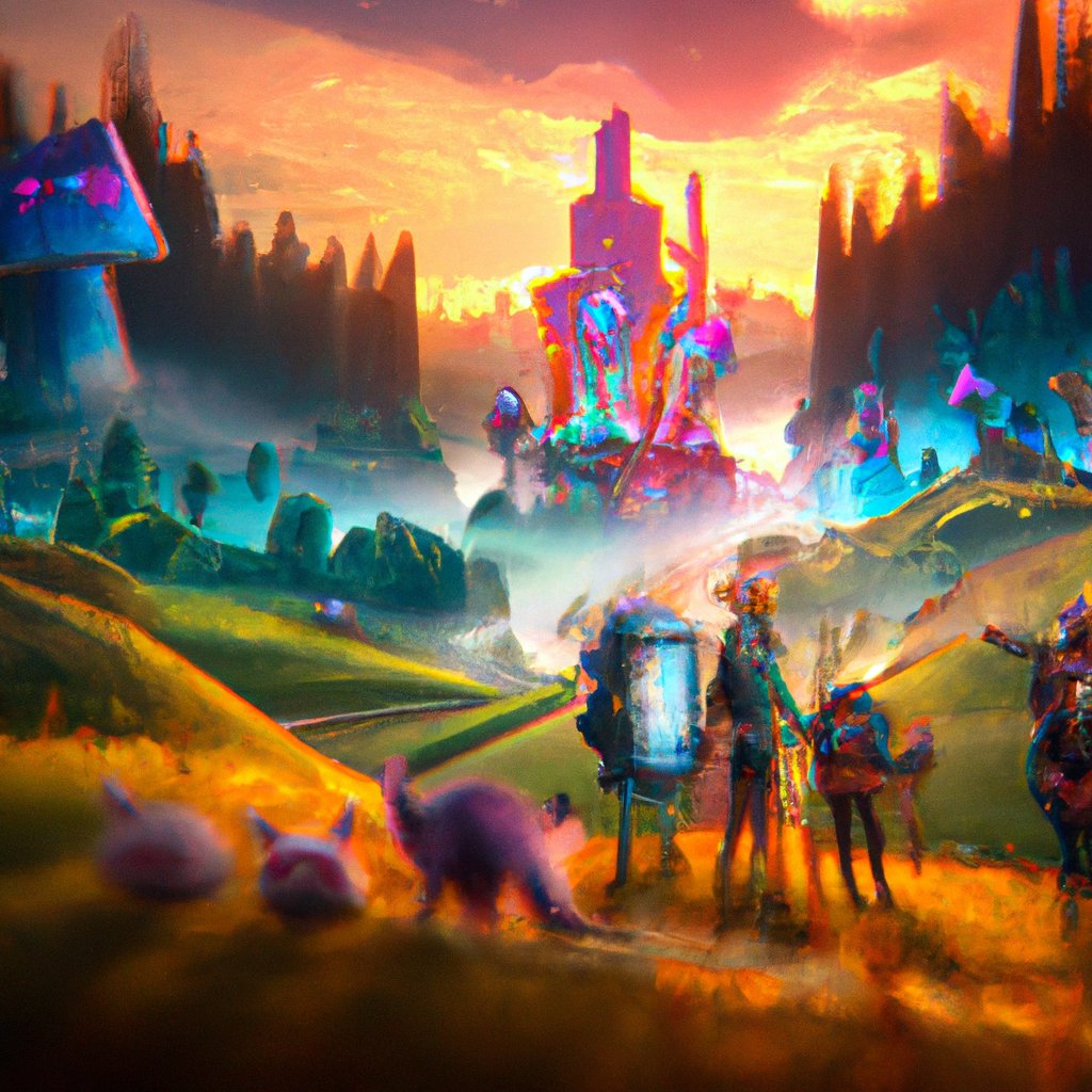 The four adventurers were awestruck by the magical sight of the giant, colorful world-shaped puzzle that had suddenly emerged from the mysterious depths of the enchanted forest.