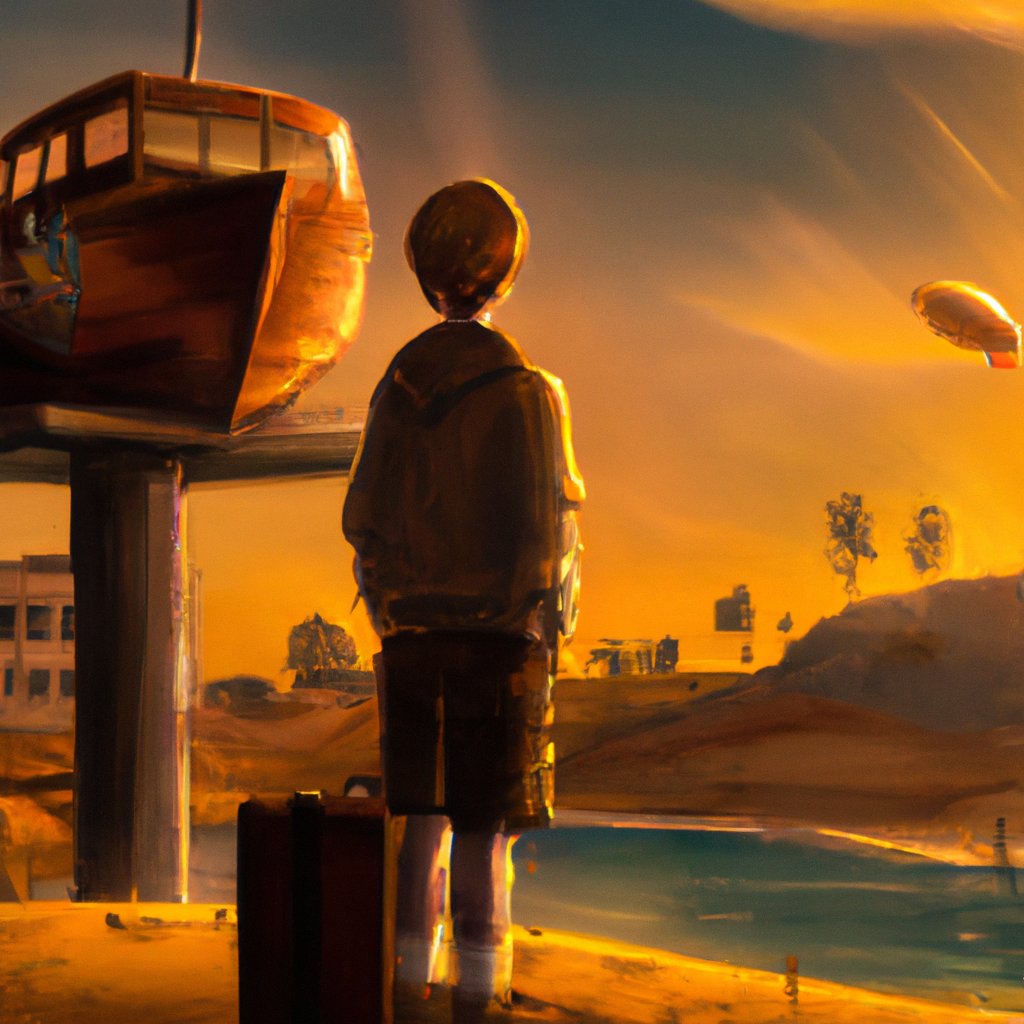 Calvin's eyes sparkled with excitement, anticipation, and joy as he thought about the cruise holiday in the sun that his parents had promised him. in a painting from stalenhag, 8 k, hdr, artstation, concept art