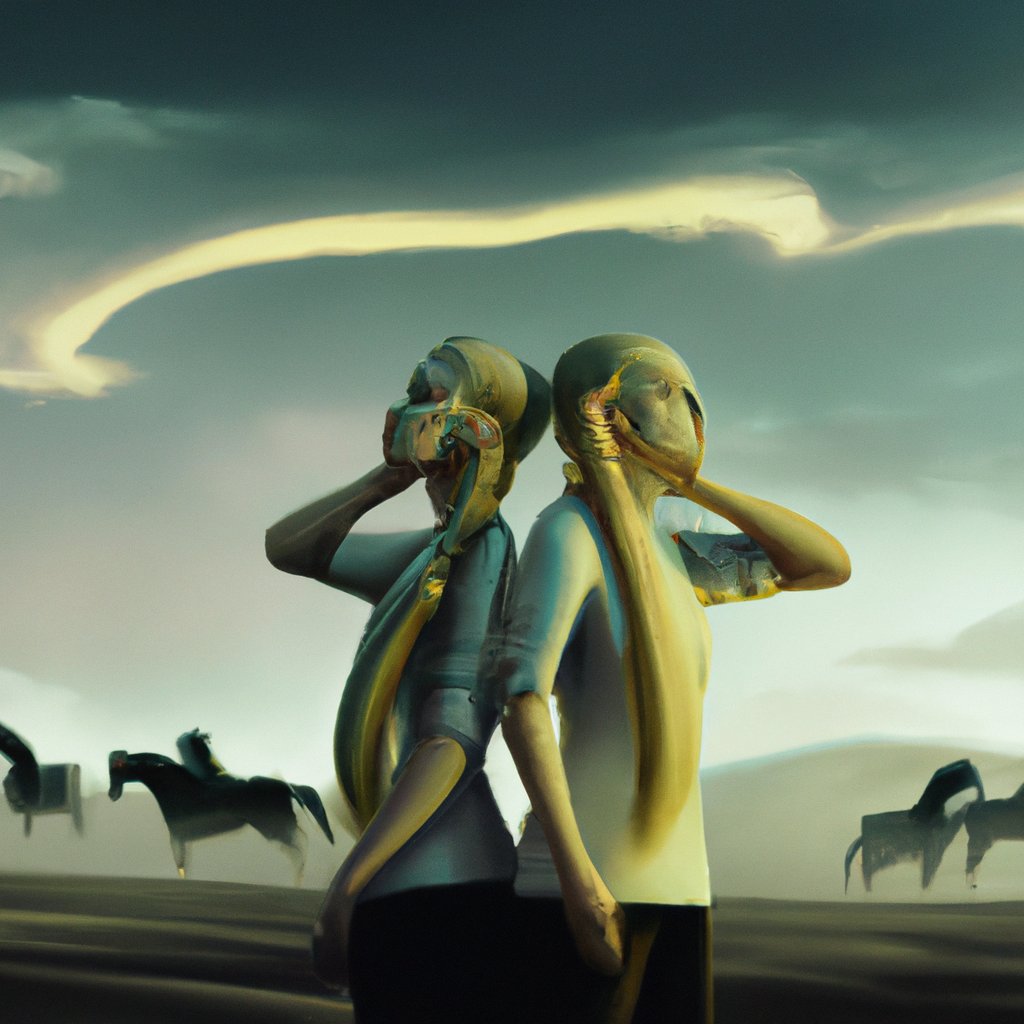 In the illustration, Julia and Luisa were depicted joyfully side-by-side with their arms around each other, lost in the dream of galloping away on powerful, majestic horses. in a painting from stalenhag, 8 k, hdr, artstation, concept art