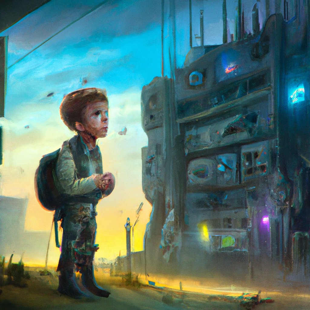 Yonatan, an 8 year old full of curiosity and joy, was often lost in his own overwhelming, confusing emotions, unable to express them. in a painting from stalenhag, 8 k, hdr, artstation, concept art