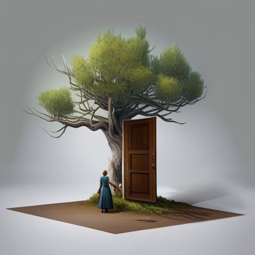 Anna and John were amazed to discover an ancient, wide-trunked tree with spread out branches and outstretched roots, holding a small wooden door just big enough for two small children to enter, sparking Anna's adventurous twinkling eyes.