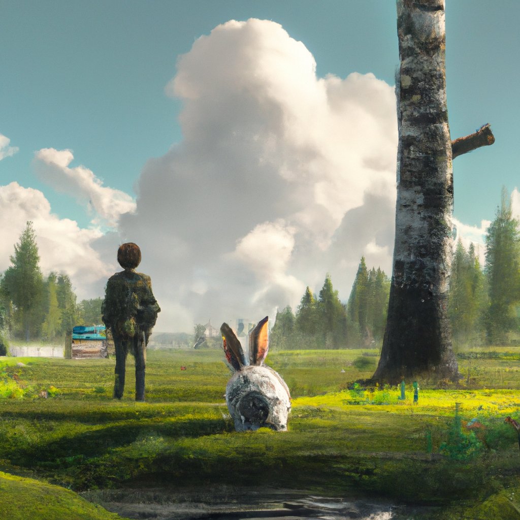 In the peaceful glade, Fluffy the cute, cuddly rabbit explored the meadow and nearby woods with eager curiosity.