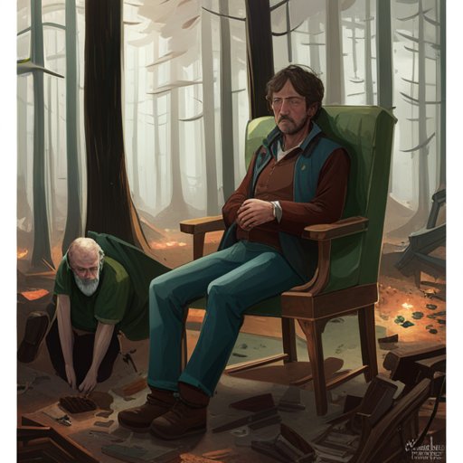 Alex gazed fondly at his sleeping father, slumped in a tired lab chair with a determined expression on his face, a reminder of how he worked tirelessly to provide for their humble cabin in the forest, always reassuring Alex of their safety.