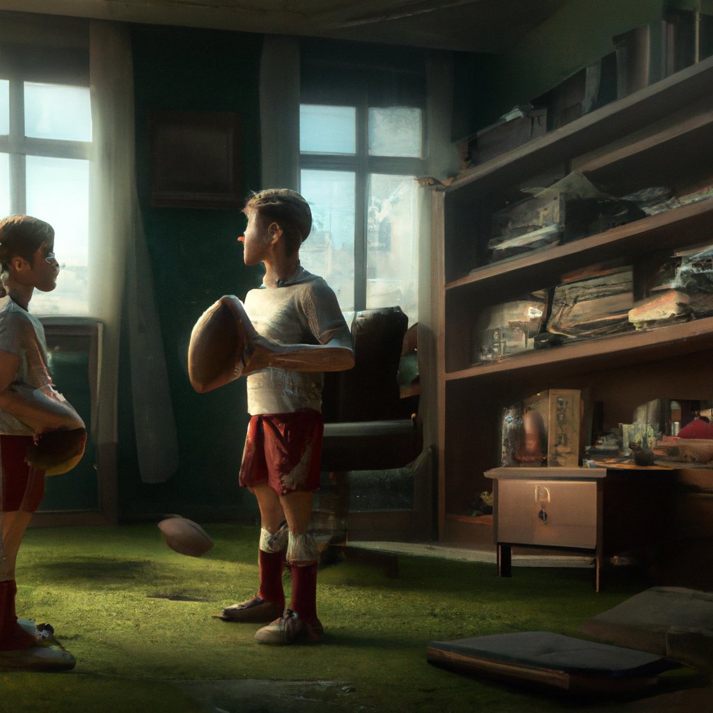 Quentin and Elijah, two brothers who shared a home and loved sports, enthusiastically decided to try the exciting game of rugby league. in a painting from stalenhag, 8 k, hdr, artstation, concept art